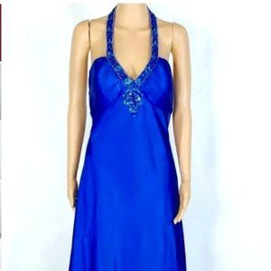 NWT Faviana Royal Blue Halter Top Gown